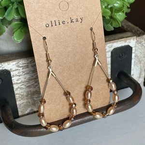 Cream Pearl and Brown Teardrop Earrings